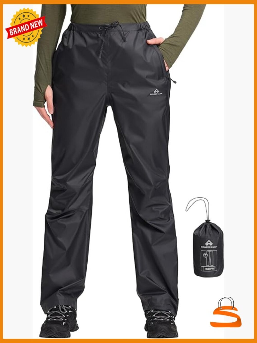 Waterproof Hiking Pants Packable Lightweight Windproof Outdoor Rain Over